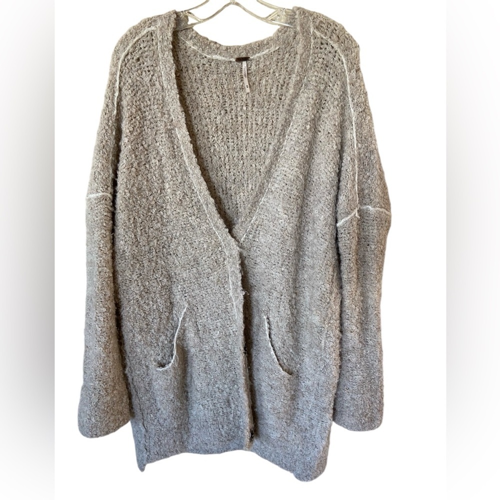 Free People Heather Gray Plush Knit Open Cardigan